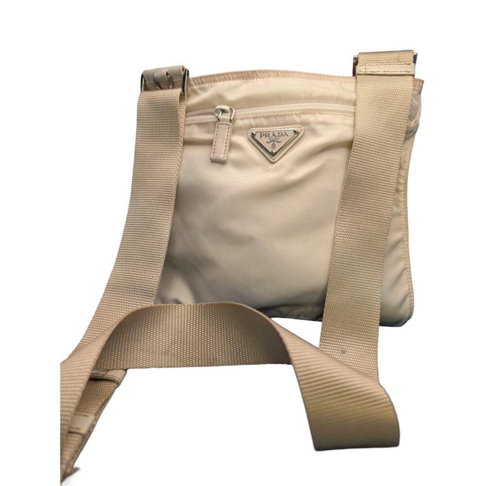 Prada Vela/Tessuto Beige Nylon Cross-body Triangle Logo BT0167